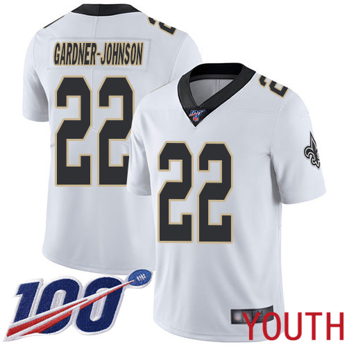 New Orleans Saints Limited White Youth Chauncey Gardner Johnson Road Jersey NFL Football #22 100th Season Vapor Untouchable Jersey->youth nfl jersey->Youth Jersey